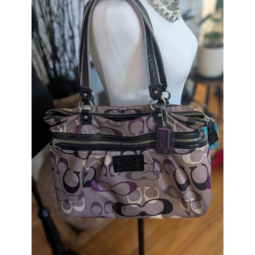 Vintage Coach Poppy Daisy Signature Tote Bag Purple Y2K Aesthetic Shoulder Purse